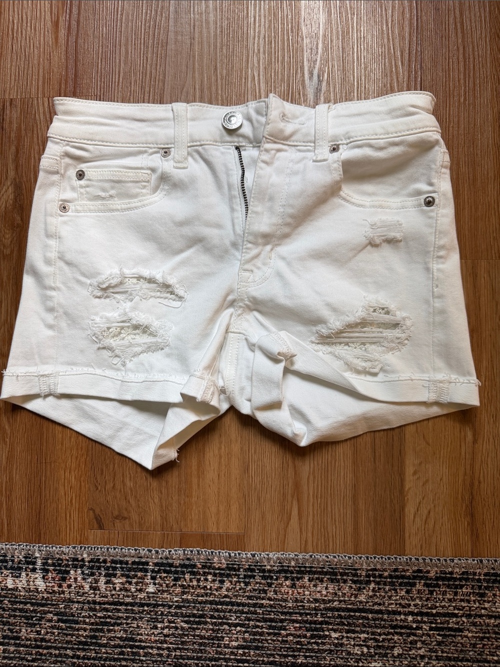 American Eagle Hi-Rise White Denim Shorts